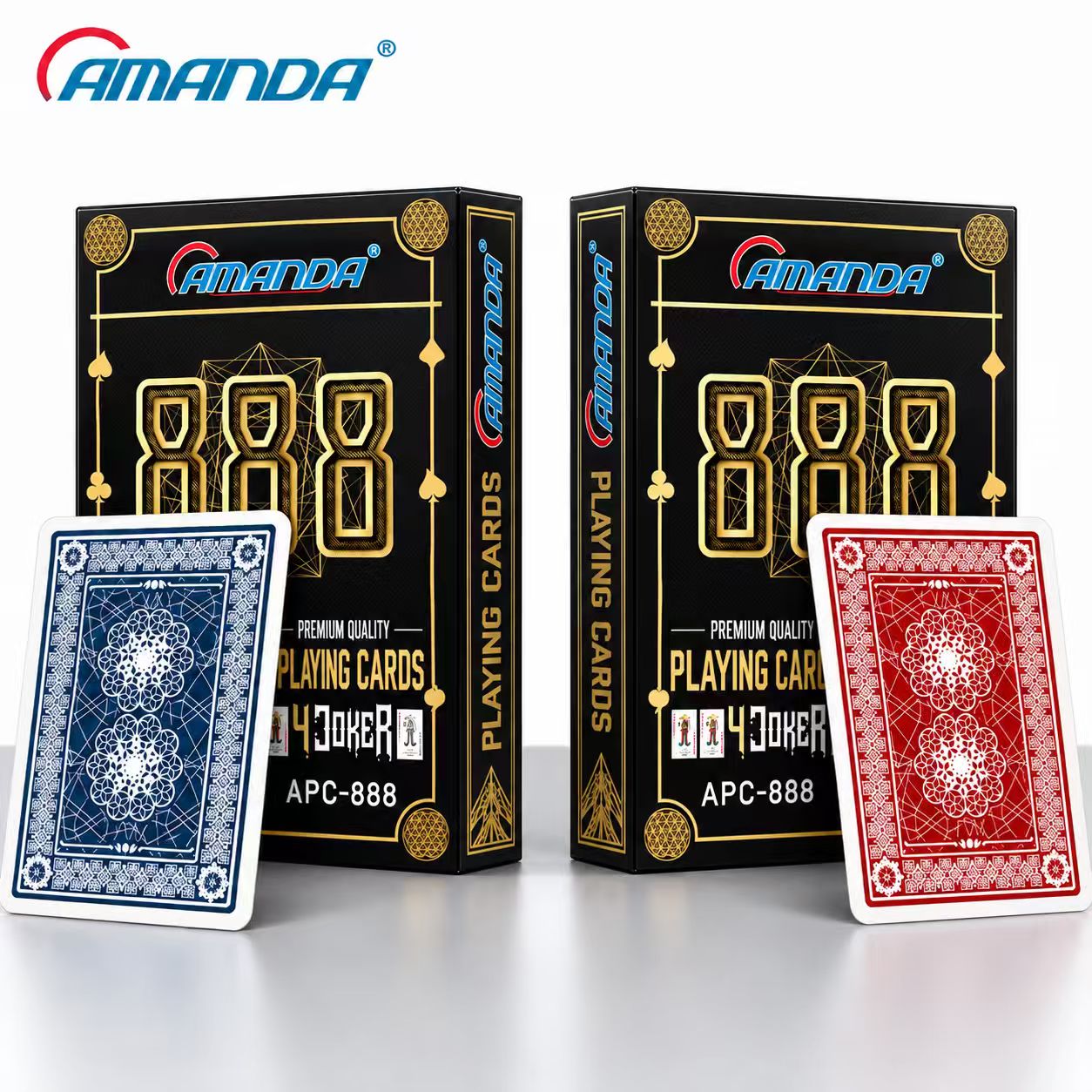 AMANDA playing-card packaging with red and blue card backs